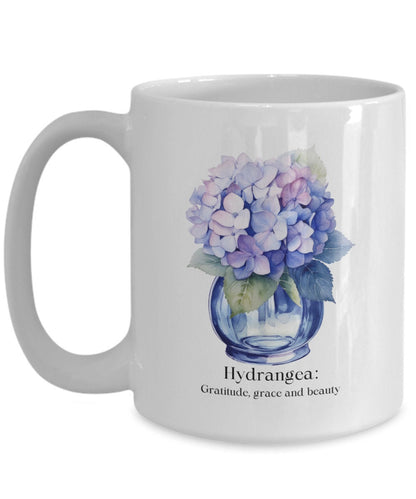 Blue hydrangea, Hydrangea mug, Gift for gardener, Gift for mom, Hydrangea meaning, gratitude grace and beauty