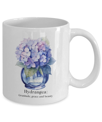 Blue hydrangea, Hydrangea mug, Gift for gardener, Gift for mom, Hydrangea meaning, gratitude grace and beauty