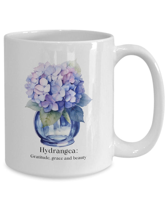 Blue hydrangea, Hydrangea mug, Gift for gardener, Gift for mom, Hydrangea meaning, gratitude grace and beauty