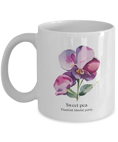 Sweet pea mug, Sweet pea gift, Sweetpea, Gift for gardener, Gift for mom, April birthday, April birth flower