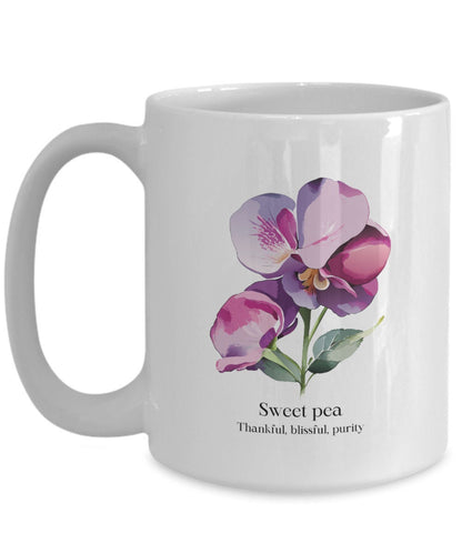 Sweet pea mug, Sweet pea gift, Sweetpea, Gift for gardener, Gift for mom, April birthday, April birth flower