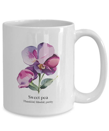 Sweet pea mug, Sweet pea gift, Sweetpea, Gift for gardener, Gift for mom, April birthday, April birth flower