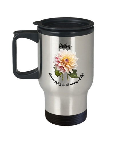 Dahlia, Dahlia gift, Dahlia mug, Dahlia travel mug, Dahlia lover, Flower travel mug, Gift for gardener, Dahlias bring joy