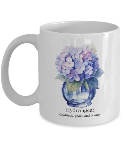 Blue hydrangea, Hydrangea mug, Gift for gardener, Gift for mom, Hydrangea meaning, gratitude grace and beauty