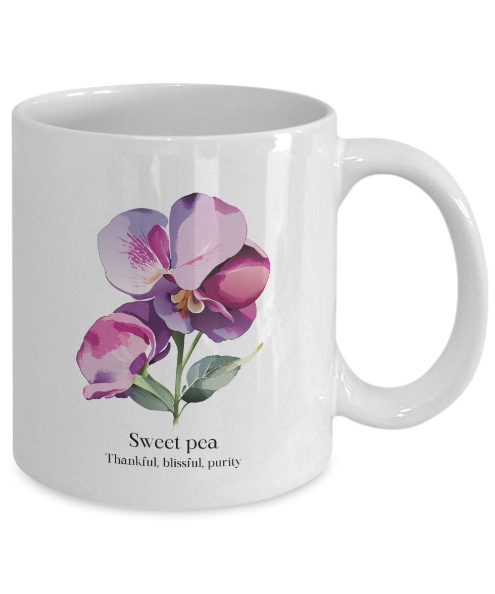 Sweet pea mug, Sweet pea gift, Sweetpea, Gift for gardener, Gift for mom, April birthday, April birth flower