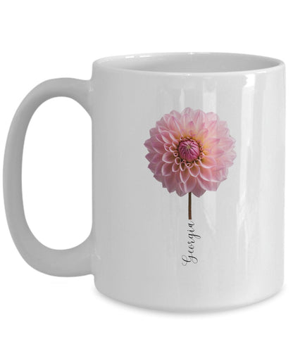 Personalized Dahlia Mug, Personalized Flower Coffee Cup, Gift for Her, Gift for Mom, Gift for Gardener