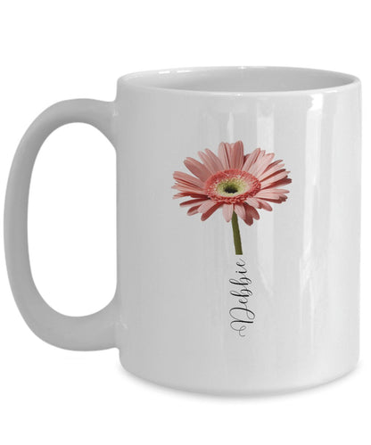 Personalized Gerbera Mug, Personalized Flower Coffee Cup, Gift for Gardener, Mom Gift, Flower Mug, Name Mug, Gift for Her