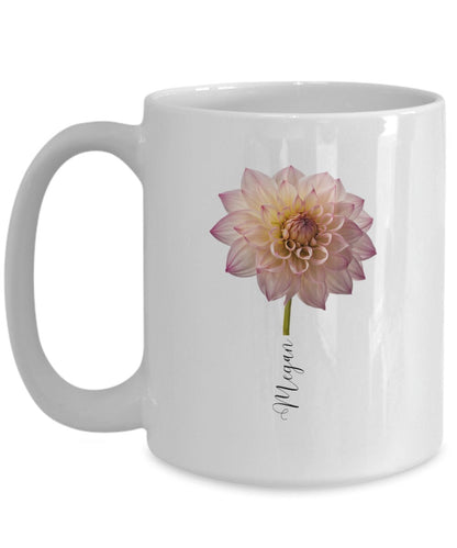 Personalized Dahlia Mug, Personalized Flower Coffee Cup, Gift for Her, Gift for Mom, Gift for Gardener, Mother's Day Mug