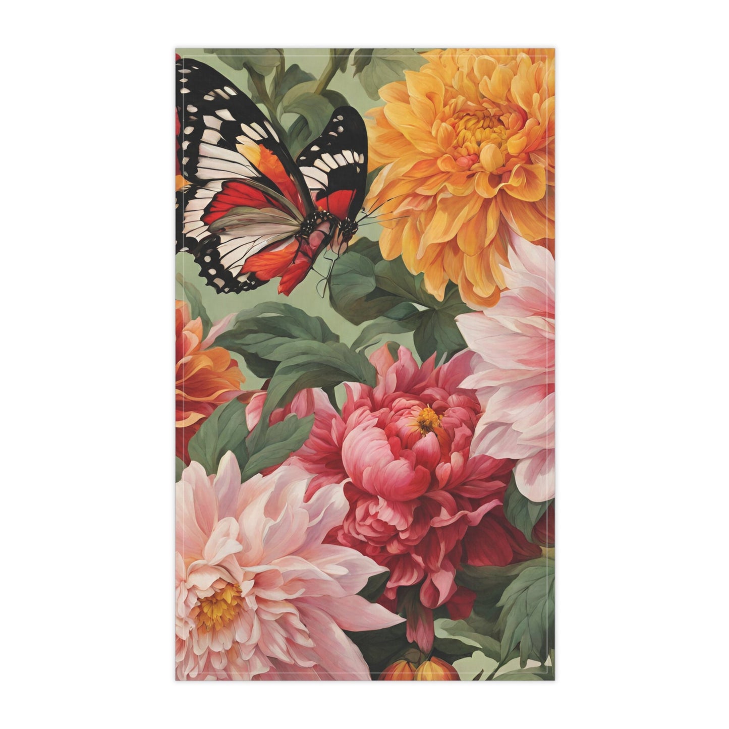 Dahlia and Butterfly Tea Towel, Gift for Her, Housewarming Gift, Kitchen Tea Towel