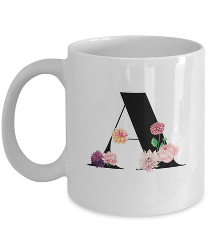 Letter A Coffee Mug, Alphabet Mug, Dahlia Mug, Peony Mug, Coffee Mug Letter A, Gift for Her