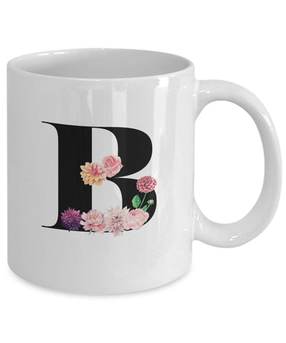 Large Letter B Coffee Mug, Alphabet Mug, Flower Letter Mug, Letter B Mug, Letter B Cup, Initial Monogram Coffee Mug, Bridesmaid Gift