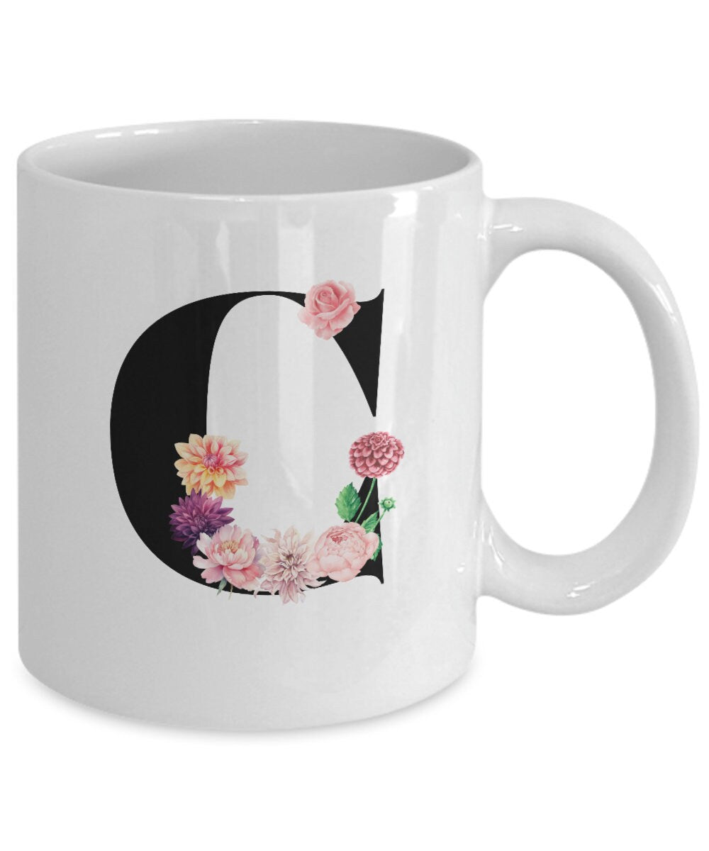 Large Letter C Coffee Mug, Alphabet Mug, Flower Letter Mug, Letter C Mug, Letter C Cup, Initial Monogram Coffee Mug, Bridesmaid Gift