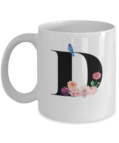 Large Letter D Coffee Mug, Alphabet Mug, Flower Letter Mug, Letter D Mug, Letter D Cup, Initial Monogram Mug, Bridesmaid Gift, Gift for Her