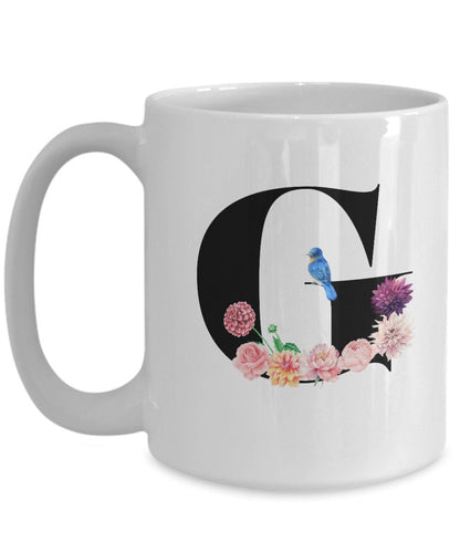 Large Letter G Coffee Mug, Alphabet Mug, Flower Letter Mug, Letter G Mug, Letter G Cup, Initial Monogram Mug, Bridesmaid Gift, Gift for Her