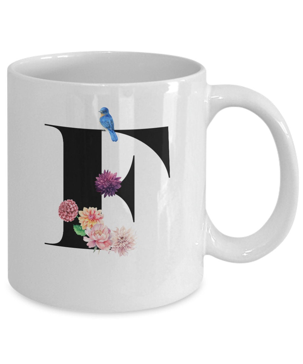 Large Letter F Coffee Mug, Alphabet Mug, Flower Letter Mug, Letter F Mug, Letter F Cup, Initial Monogram Mug, Bridesmaid Gift, Gift for Her