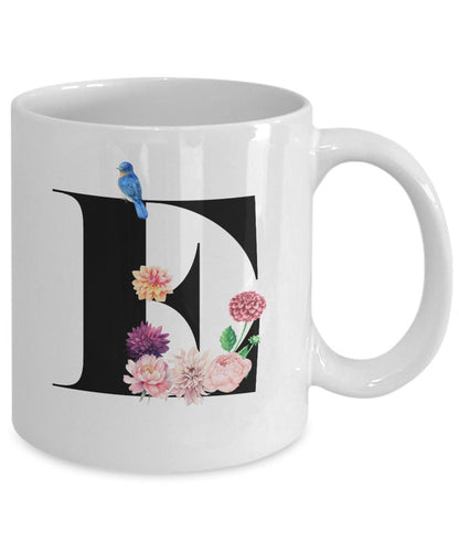 Large Letter E Coffee Mug, Alphabet Mug, Flower Letter Mug, Letter E Mug, Letter E Cup, Initial Monogram Mug, Bridesmaid Gift, Gift for Her