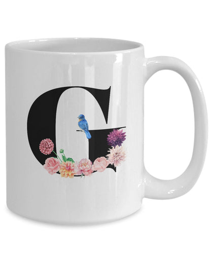 Large Letter G Coffee Mug, Alphabet Mug, Flower Letter Mug, Letter G Mug, Letter G Cup, Initial Monogram Mug, Bridesmaid Gift, Gift for Her