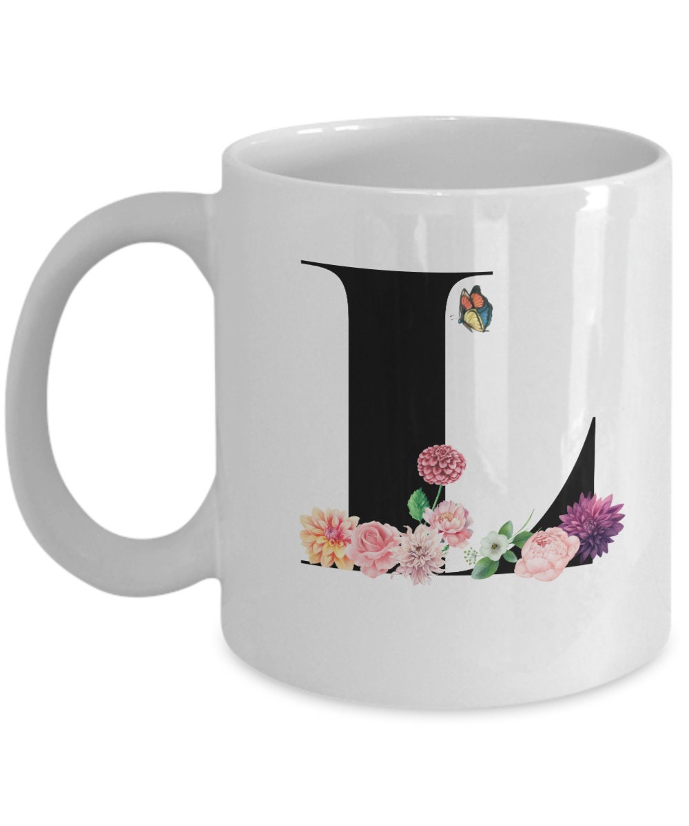 Large Letter L Coffee Mug, Alphabet Mug, Flower Letter Mug, Letter L Mug, Letter L Cup, Initial Monogram Mug, Bridesmaid Gift, Gift for Her