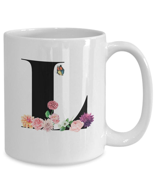 Large Letter L Coffee Mug, Alphabet Mug, Flower Letter Mug, Letter L Mug, Letter L Cup, Initial Monogram Mug, Bridesmaid Gift, Gift for Her