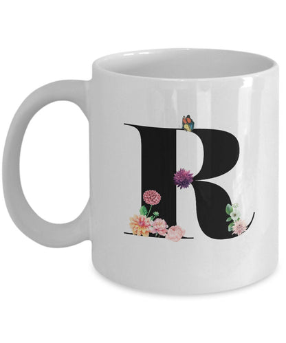 Large Letter R Coffee Mug, Alphabet Mug, Flower Letter Mug, Letter R Mug, Letter R Cup, Initial Monogram Mug, Bridesmaid Gift, Gift for Her