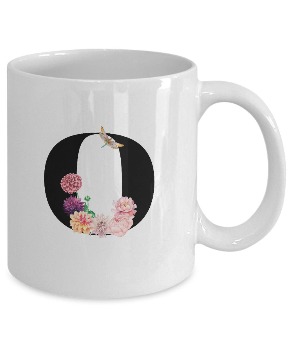 Large Letter O Coffee Mug, Alphabet Mug, Flower Letter Mug, Letter O Mug, Letter O Cup, Initial Monogram Mug, Bridesmaid Gift, Gift for Her