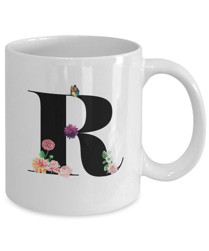 Large Letter R Coffee Mug, Alphabet Mug, Flower Letter Mug, Letter R Mug, Letter R Cup, Initial Monogram Mug, Bridesmaid Gift, Gift for Her