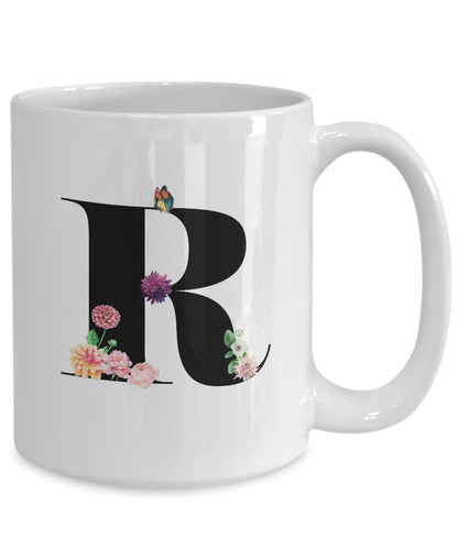 Large Letter R Coffee Mug, Alphabet Mug, Flower Letter Mug, Letter R Mug, Letter R Cup, Initial Monogram Mug, Bridesmaid Gift, Gift for Her