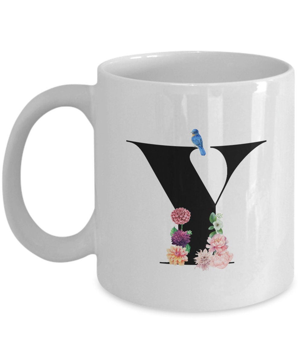 Large Letter Y Coffee Mug, Alphabet Mug, Flower Letter Mug, Letter Y Mug, Letter Y Cup, Initial Monogram Mug, Bridesmaid Gift, Gift for Her