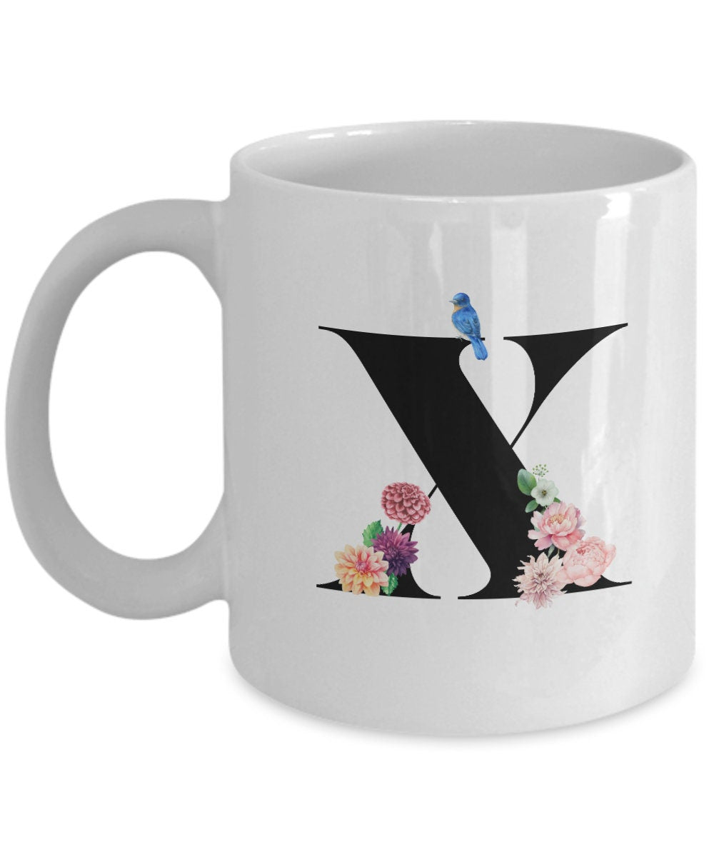 Large Letter X Coffee Mug, Alphabet Mug, Flower Letter Mug, Letter X Mug, Letter X Cup, Initial Monogram Mug, Bridesmaid Gift, Gift for Her