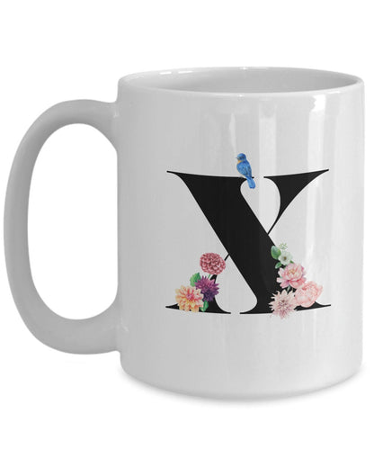 Large Letter X Coffee Mug, Alphabet Mug, Flower Letter Mug, Letter X Mug, Letter X Cup, Initial Monogram Mug, Bridesmaid Gift, Gift for Her