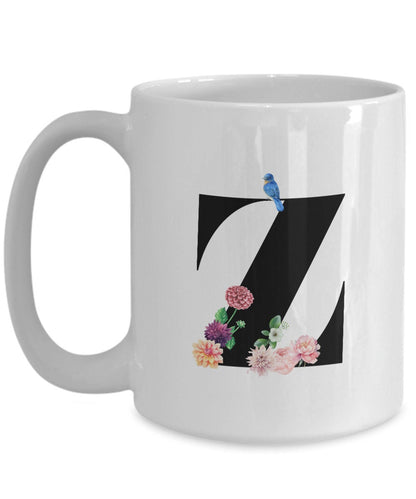 Large Letter Z Coffee Mug, Alphabet Mug, Flower Letter Mug, Letter Z Mug, Letter Z Cup, Initial Monogram Mug, Bridesmaid Gift, Gift for Her