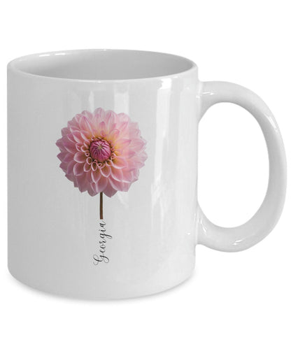 Personalized Dahlia Mug, Personalized Flower Coffee Cup, Gift for Her, Gift for Mom, Gift for Gardener