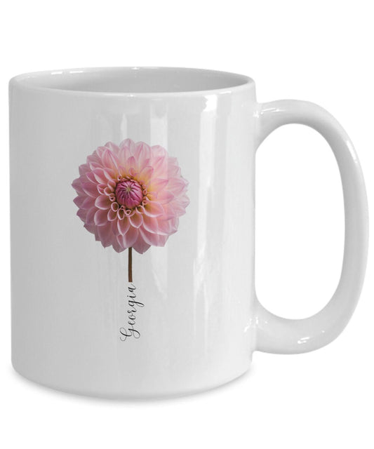 Personalized Dahlia Mug, Personalized Flower Coffee Cup, Gift for Her, Gift for Mom, Gift for Gardener