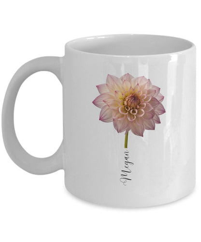 Personalized Dahlia Mug, Personalized Flower Coffee Cup, Gift for Her, Gift for Mom, Gift for Gardener, Mother's Day Mug