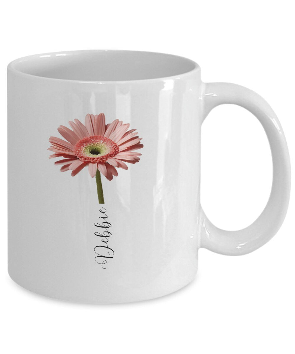 Personalized Gerbera Mug, Personalized Flower Coffee Cup, Gift for Gardener, Mom Gift, Flower Mug, Name Mug, Gift for Her