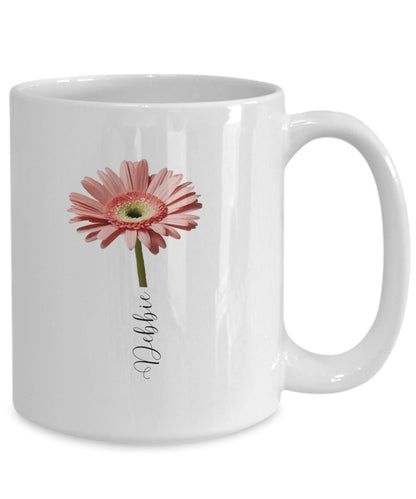 Personalized Gerbera Mug, Personalized Flower Coffee Cup, Gift for Gardener, Mom Gift, Flower Mug, Name Mug, Gift for Her