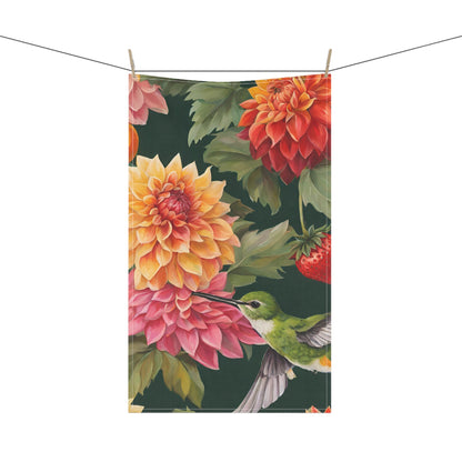 Dahlia and Hummingbird Kitchen Towel, Gift for Her, Housewarming Gift, Kitchen Tea Towel