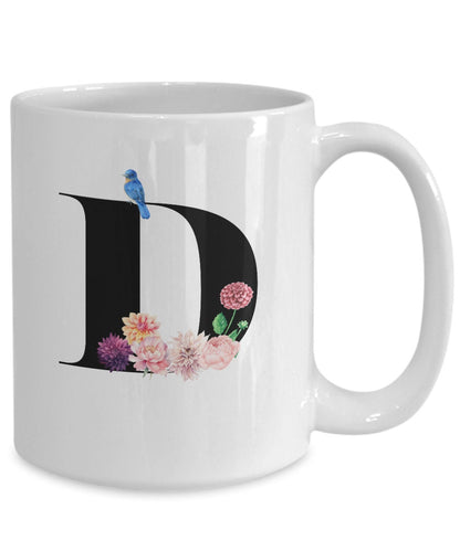 Large Letter D Coffee Mug, Alphabet Mug, Flower Letter Mug, Letter D Mug, Letter D Cup, Initial Monogram Mug, Bridesmaid Gift, Gift for Her