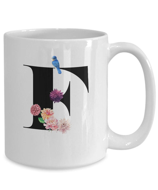 Large Letter F Coffee Mug, Alphabet Mug, Flower Letter Mug, Letter F Mug, Letter F Cup, Initial Monogram Mug, Bridesmaid Gift, Gift for Her