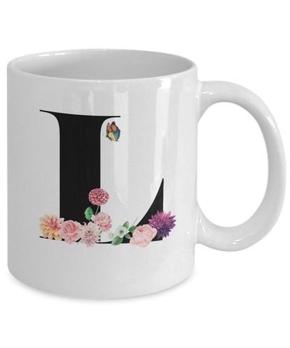 Large Letter L Coffee Mug, Alphabet Mug, Flower Letter Mug, Letter L Mug, Letter L Cup, Initial Monogram Mug, Bridesmaid Gift, Gift for Her