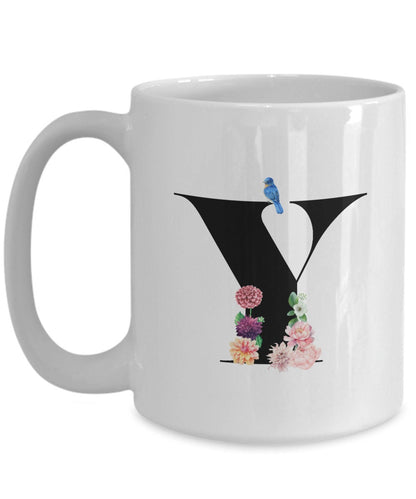 Large Letter Y Coffee Mug, Alphabet Mug, Flower Letter Mug, Letter Y Mug, Letter Y Cup, Initial Monogram Mug, Bridesmaid Gift, Gift for Her