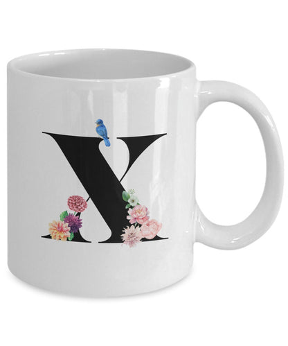 Large Letter X Coffee Mug, Alphabet Mug, Flower Letter Mug, Letter X Mug, Letter X Cup, Initial Monogram Mug, Bridesmaid Gift, Gift for Her