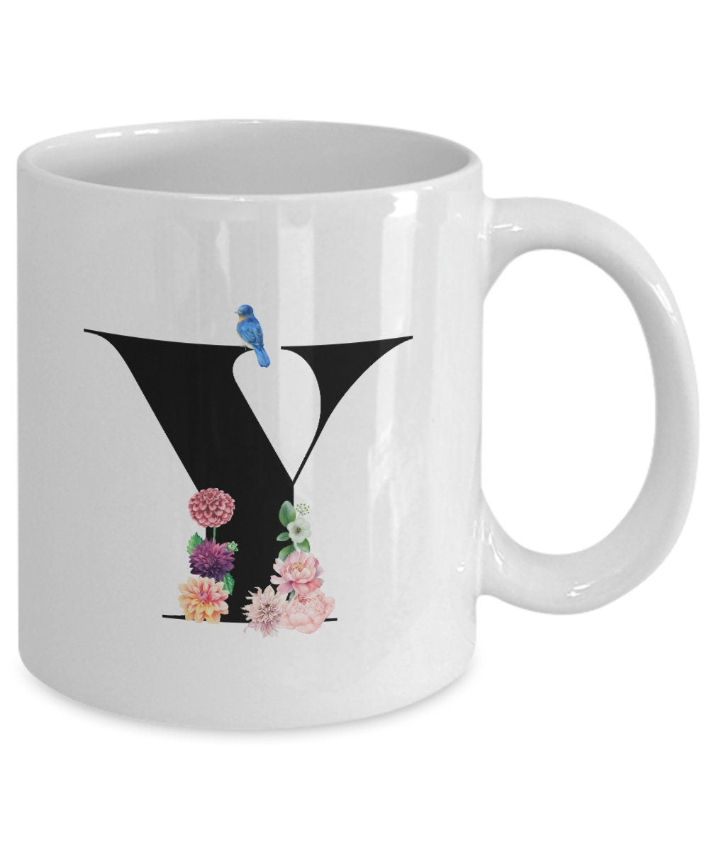 Large Letter Y Coffee Mug, Alphabet Mug, Flower Letter Mug, Letter Y Mug, Letter Y Cup, Initial Monogram Mug, Bridesmaid Gift, Gift for Her