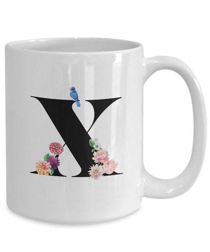 Large Letter X Coffee Mug, Alphabet Mug, Flower Letter Mug, Letter X Mug, Letter X Cup, Initial Monogram Mug, Bridesmaid Gift, Gift for Her