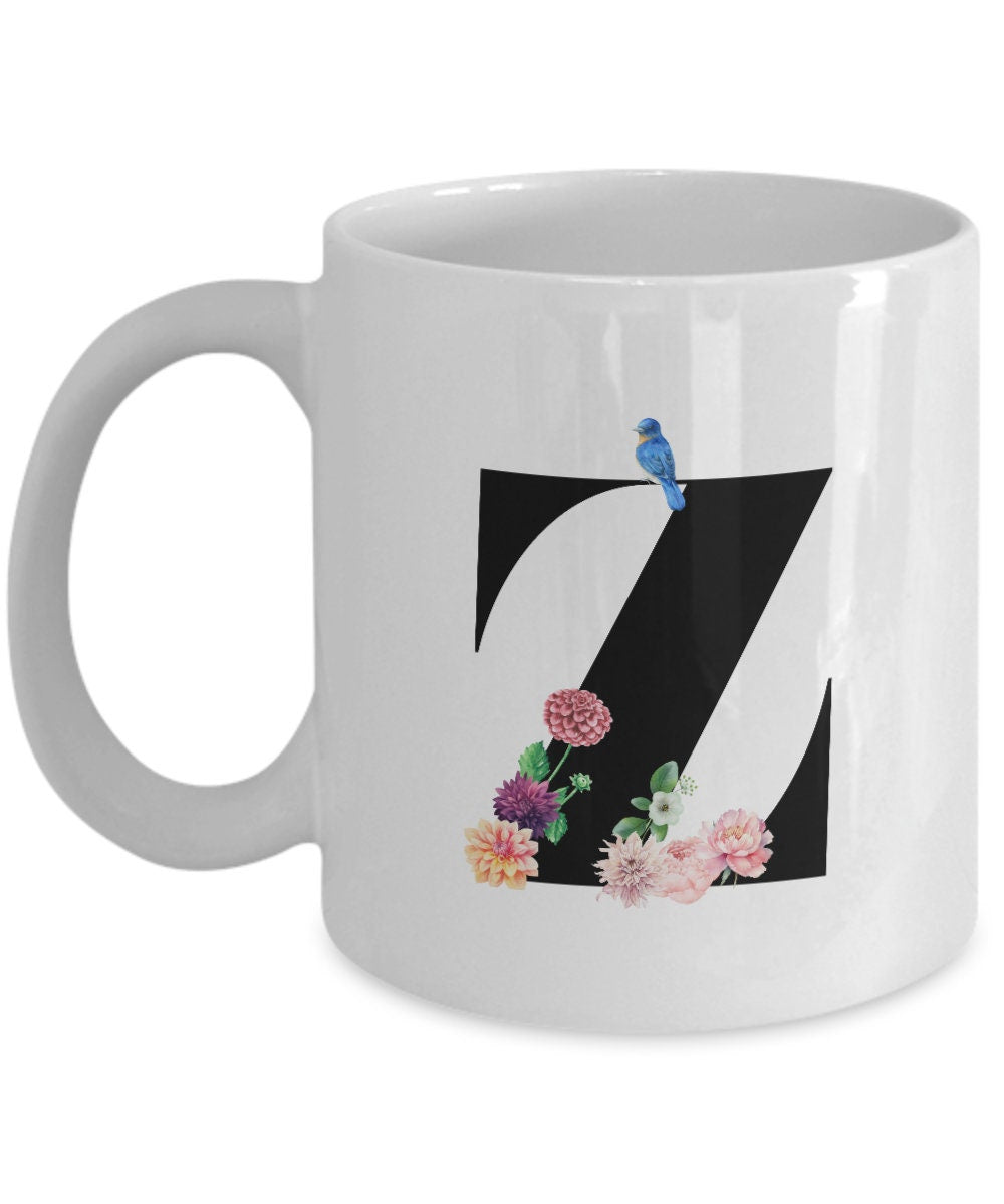 Large Letter Z Coffee Mug, Alphabet Mug, Flower Letter Mug, Letter Z Mug, Letter Z Cup, Initial Monogram Mug, Bridesmaid Gift, Gift for Her