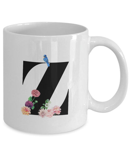 Large Letter Z Coffee Mug, Alphabet Mug, Flower Letter Mug, Letter Z Mug, Letter Z Cup, Initial Monogram Mug, Bridesmaid Gift, Gift for Her