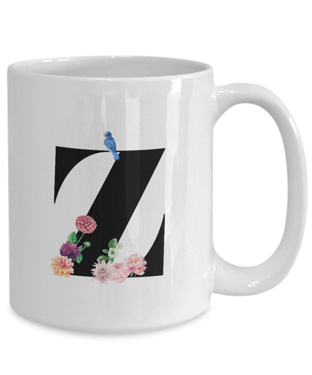 Large Letter Z Coffee Mug, Alphabet Mug, Flower Letter Mug, Letter Z Mug, Letter Z Cup, Initial Monogram Mug, Bridesmaid Gift, Gift for Her