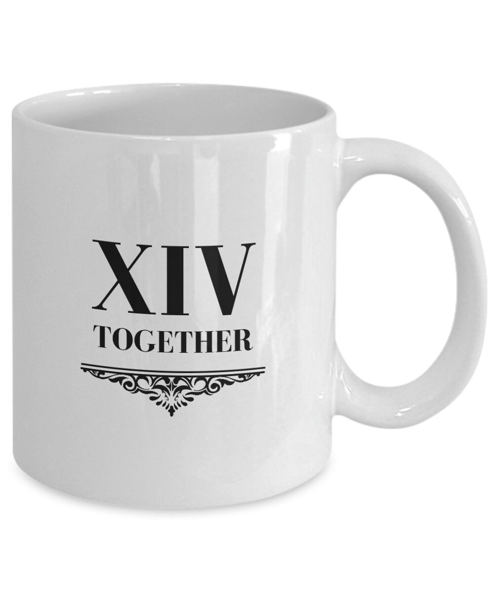 14yr Anniversary Gift, 14th Anniversary Mug, XIV years, 14 Year Anniversary Gifts for Wife, 14th Anniversary for Him, Roman Numeral 14 Years