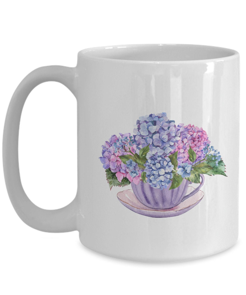 Hydrangea Gift, Hydrangea Coffee Mug, Hydrangea Mug, Flower Gift For Her, Tea Cup Hydrangea