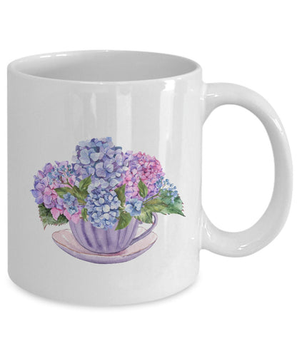 Hydrangea Gift, Hydrangea Coffee Mug, Hydrangea Mug, Flower Gift For Her, Tea Cup Hydrangea